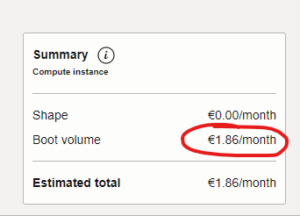 Image showing the cost of the compute instance.